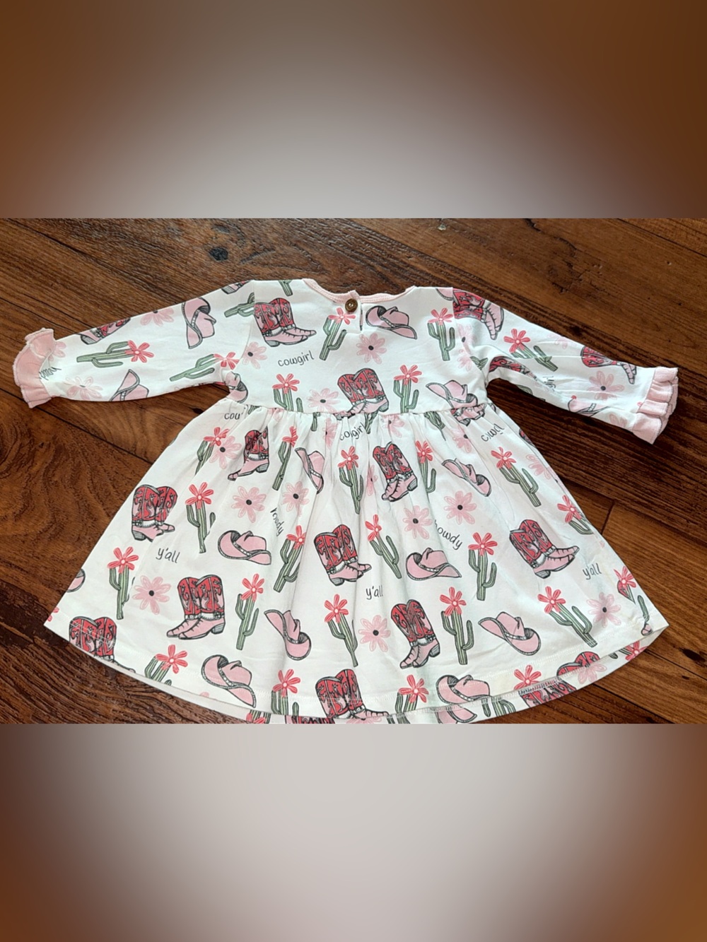 Tesa Babe Country Cowgirl Bamboo Dress Pink Western Ruffle Size 9 to 12 Months - Picture 8 of 8